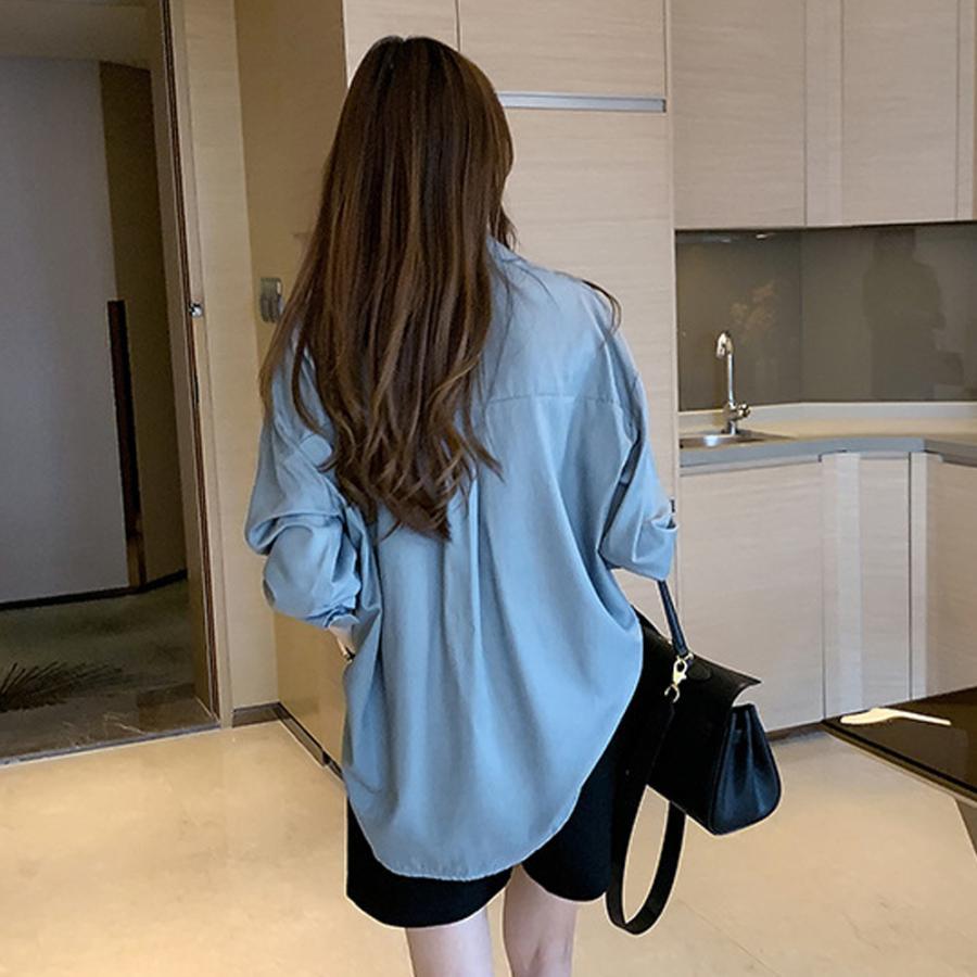 シャツ・ブラウス | シャツ おしゃれ 無地 オフィス ボダン ブラウス トップス ロング 襟付き 前開きシャツ レディース 仮ポケット付き