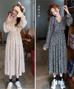 ワンピース | 花柄長袖 春服40代 フレアスカート ロング丈 シフォンワンピ きれいめ レディース 体型カバー