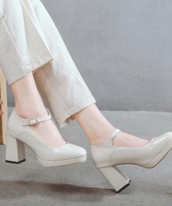 パンプス | ストラップレディース 厚底 スクエアトゥ チャンキーヒール ストラップ 太ヒール ハイヒール 厚底シューズ 25cm 靴 黒