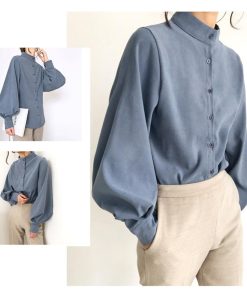 シャツ・ブラウス | フォーマル バルーン袖 スタンドカラー 無地 長袖チュニックシャツ おしゃれ 着やせ ハンドカラー レディース ブラウス トップス