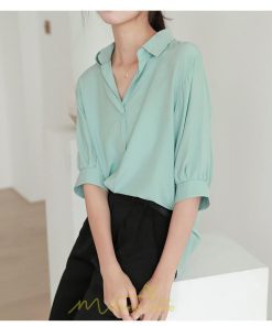 シャツ・ブラウス | レディース シャツ ブラウス 夏コーデ 上品 Vネック 華奢見え 着痩せ オフィス 七分袖 白 ライトグリーン 無地 ビジネス リクルート 日常 おしゃれ 事務服