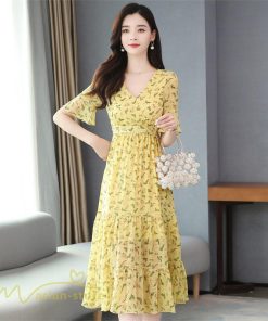 ミディアム | ワンピース Aライン レディース 着痩せ 上品 カジュアル Vネック カジュアル 春 夏 花柄 きれいめサマー ワンピース 通勤 通学 ソフト 膝丈 大人 お出かけ