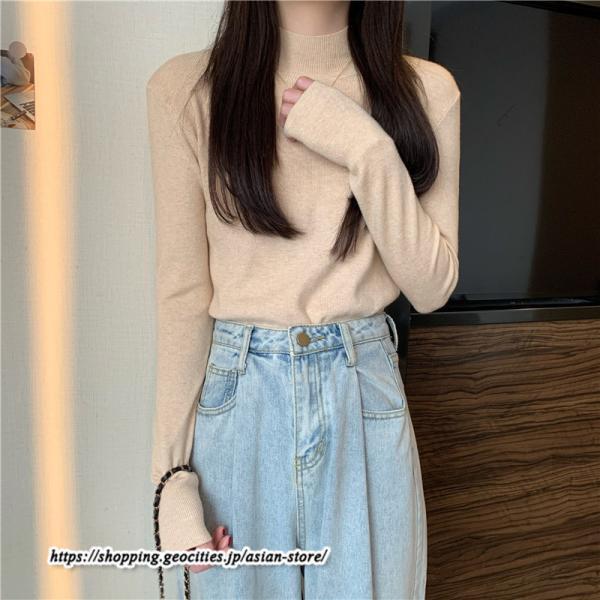 ニット・セーター | カットソー ニット レディース リブニット 長袖 秋冬 春 トップス スリム ストレッチ インナー 無地 プルオーバー 通学通勤 長袖ニット 長袖カットソー 着痩せ