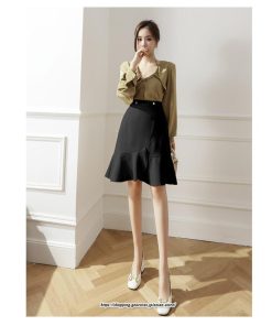 スカート | レディース ミニ膝上 マーメイド着痩せ フェミニン 優雅 上品 フリル 2022新作 韓国風 秋冬コーデ キレイめ 通勤 オシャレ 通学