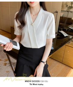 シャツ・ブラウス | レディースシャツ 半袖シャツ レディース 無地 Vネック サマーシャツ ブラウス 40代 大きいサイズ 着痩せ カジュアル 20代30代 オフィス フォーマル 韓国風