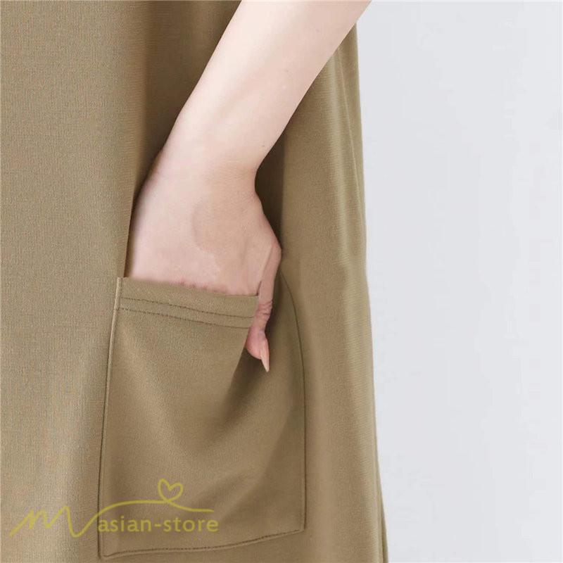 ノースリーブ | ノースリーブワンピース レディース 韓国風 無地 ワンピース ロングワンピース フリーサイズ カーキ ブラック 夏 お出かけ キャミワンピース 40代 30代 20代