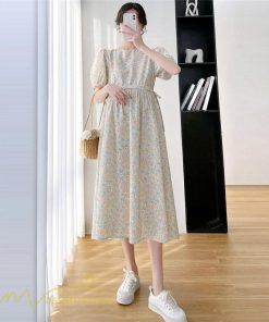 ワンピース | マタニティレディース Aライン 妊婦服 体型カバー 着痩せ マタニティウェア 小花柄 柔らか きれいめ お出かけ マタニティ 夏服 ひざ下丈