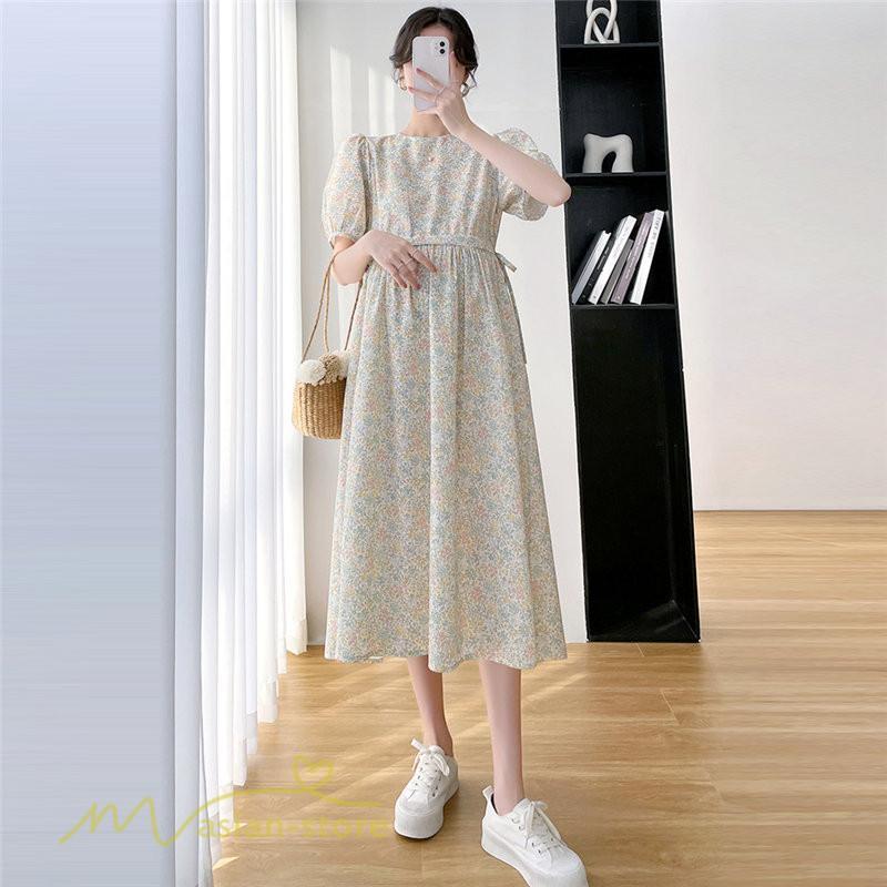 ワンピース | マタニティレディース Aライン 妊婦服 体型カバー 着痩せ マタニティウェア 小花柄 柔らか きれいめ お出かけ マタニティ 夏服 ひざ下丈