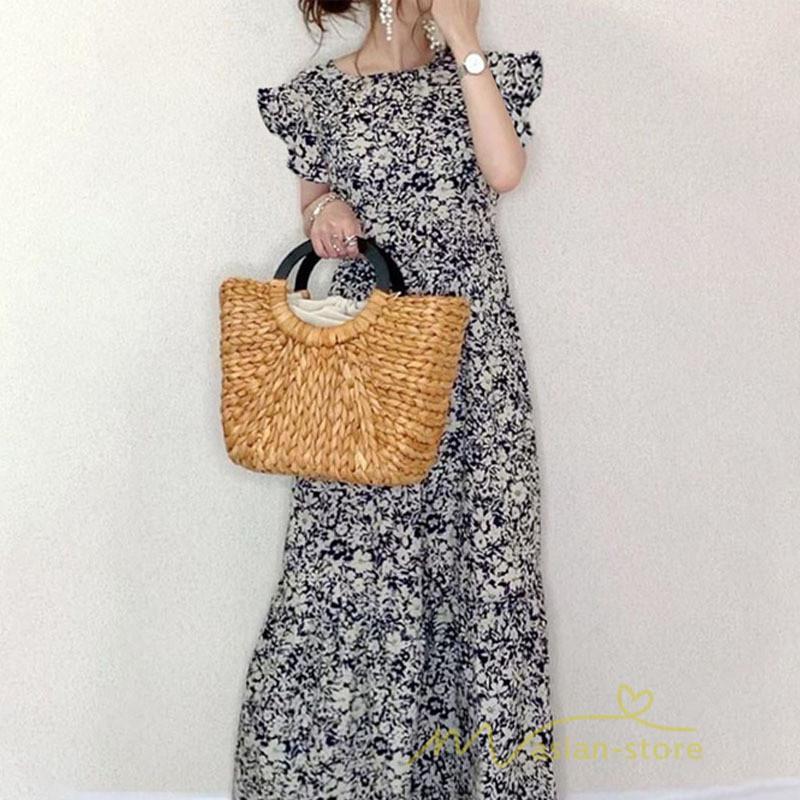マキシ | ワンピース レディース マキシワンピース 可愛い 春夏 春 夏 きれいめ ゆったり フレアスリーブ ワンピース 半袖 ロングワンピース 花柄 スリム 夏