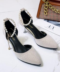 パンプス | ストラップサイドカット ポインテッドトゥ ピンヒール ストラップ 大きいサイズ 靴 黒 滑り止めソール シューズ 30代 ミドルヒール