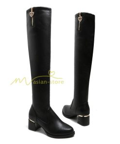 ロングブーツ | ニーハイブーツ チャンキーヒール 太ヒール レディース 靴 シューズ お出かけ 秋冬 ロング丈ブーツ 太ヒール 大人 春秋冬 美脚 黒靴