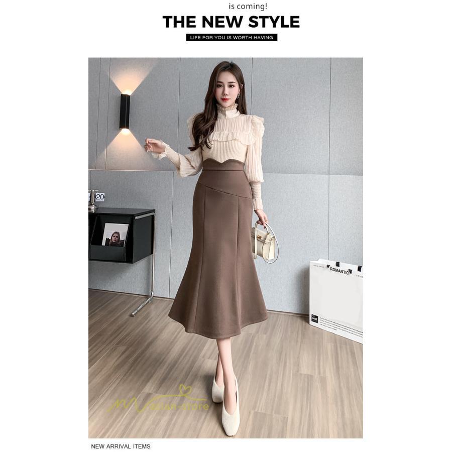 スカート | レディース フィッシュテール秋冬コーデ フレア AラインOL ビジネス カジュアル 大きいサイズ XL 20代 ラシャ 40代 上品 30代