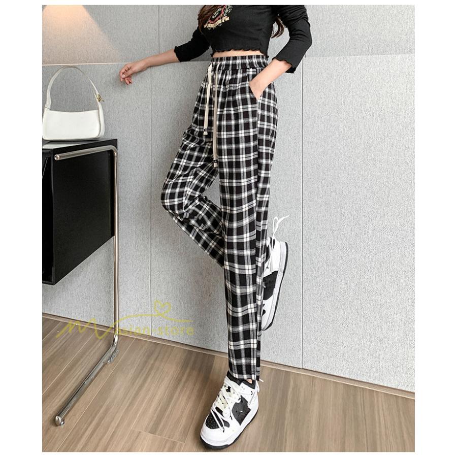 ワイドパンツ | レディース パンツ ゆったり 秋冬 コーデ カジュアル チェック柄 20代 30代 着痩せ 体型カバーロング丈 お出かけ ウエストゴム 50代 40代
