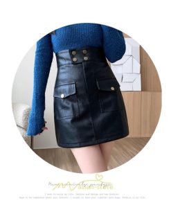 スカート | ミニレディース レザー タイトハイウエスト ポケット インナーパンツ付き ハイウエスト 韓国ファッション フェイクレザー