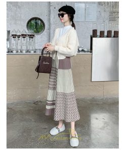 スカート | ロング 秋冬 黒 グレー カーキ プリーツレディース Aライン ニット ウエストゴム あったか おしゃれ 着痩せ 人気 小柄 新着 高見え