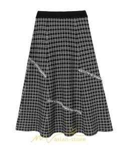 スカート | ロングチェック柄 ニット きれいめ レディース ロング丈 女子会 デート 20代 30代 40代 50代 秋 あったか お出かけ 冬 フレア 高見え 細見え