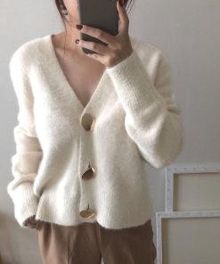 ニット・セーター | 韓国風 ニットトップス セーター 長袖 シャギーニットカーディガン レディース ふわふわ 秋冬 モヘアニット 羽織り 無地