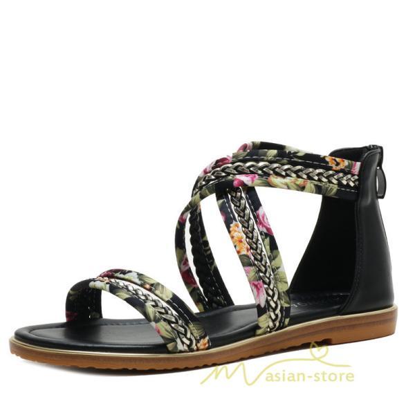 サンダル ミュール | サンダル レディース 歩きやすい ウェッジソール バックファスナー ローヒール フラットサンダル 2021年夏 ぺたんこサンダル ストラップサンダル 歩きやすい