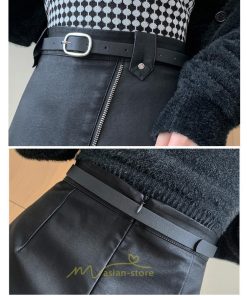 スカート | レザーボトムス ミニAライン 秋冬 レディース 革通勤 着痩せ フェイクレザー インナーパンツ付き ベルト付き ジッパー