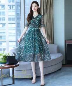 ミディアム | ワンピース レディース Aライン サマーワンピース 上品 着痩せ カジュアル 大きいサイズ 半袖 Vネック ミディアムワンピース ひざ丈 30代 気質 20代 40代