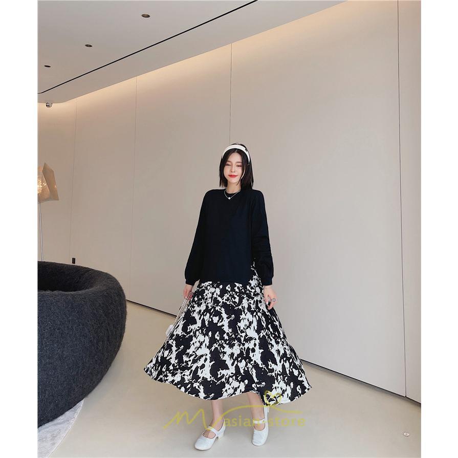 マキシ | ドッキングワンピース 秋 レディース 長袖ワンピース ロングワンピース 切り替えワンピース フェイク レイヤード風 Aラインワンピース お呼ばれワンピース