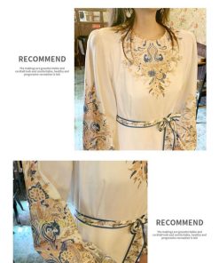 マキシ | ロングワンピース 長袖 レディース プリント Aラインワンピース 30代40代 ゆったり ワンピ 広い裾 ベルト付き ダンス プリンセス 舞台 落ち感 コスプレ