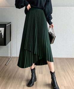 ロングスカート | 不規則裾 プリーツスカート ハイウエスト