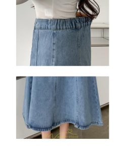スカート | デニムフレアミモレ丈 ロングt丈 シンプル ゆったり レディース フレア 大人 秋冬 ハイウエスト 美脚 韓国ファッション 可愛い