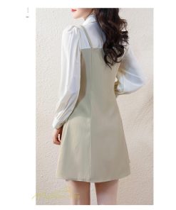 ミニ丈 | 切り替えワンピース 秋 レディース フェイク レイヤード風 ミニワンピース 膝上丈 Aラインワンピース オフィス 可愛い フォーマル エレガント シャツカラー 大人