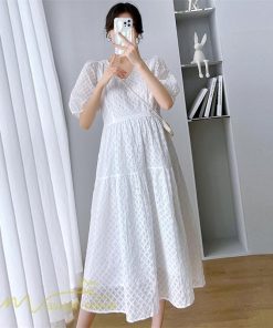 ワンピース | マタニティレディース 着痩せ 韓国風 夏新作 マタニティウェア 上品 カジュアル Vネック 産前産後 上品 サマーワンピース マタニティ ひざ下丈