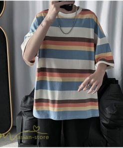 Tシャツ | カットソー メンズ ストライプ カジュアルクルーネック 5分袖 ワイドトップス メンズスタイル カッコウイイ 夏服 上品 日常感