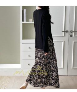 マキシ | ワンピース ドッキングワンピース レディース 長袖 2way ニット 重ね着風 大きいサイズ 30代 40代 50代 お出かけ マキシワンピ 体型カバー カジュアル 春夏秋