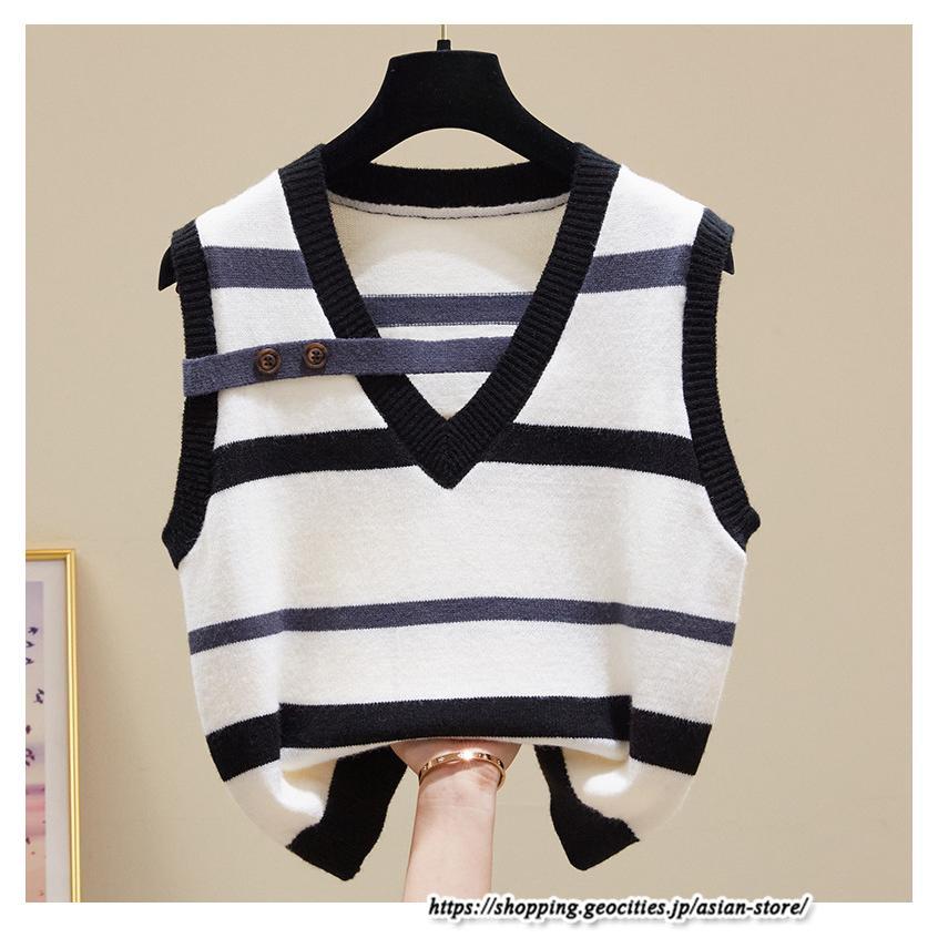 ベスト | ニットレディース トップス Vネック タンクトップ ノースリーブ 袖なし インナー ニット レイヤード風 20代30代 重ね着風 セーター 女ニット