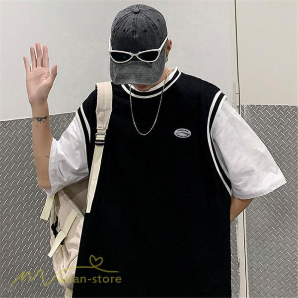 Tシャツ | Tシャツメンズ 重ね着風 半袖 Tシャツ おしゃれ ゆったり カジュアルシャツ クルーネック 新作 大きいサイズ 切り替え サマー上品 春夏 ファッション