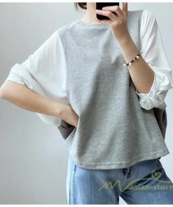 tシャツ・カットソー | 長袖ブラウス レディース Tシャツ 秋物 切替ブラウス 切替Tシャツ トップス 七分袖 長袖 夏秋物 ドッキングTシャツ 20代30代 長袖Tシャツ ドッキングブラウス