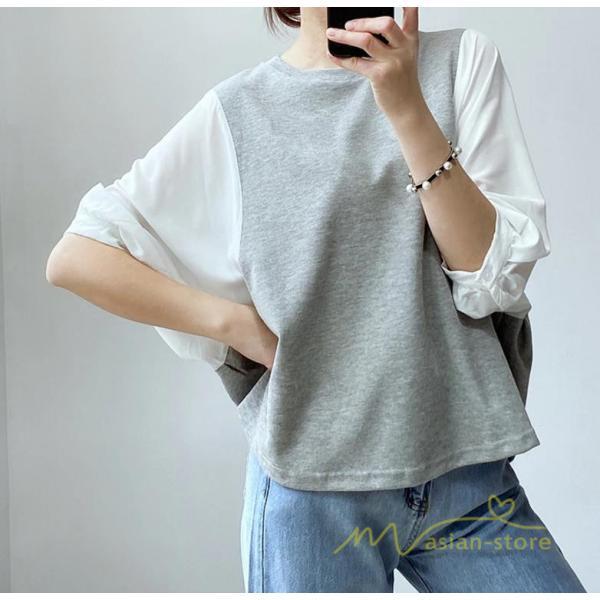 tシャツ・カットソー | 長袖ブラウス レディース Tシャツ 秋物 切替ブラウス 切替Tシャツ トップス 七分袖 長袖 夏秋物 ドッキングTシャツ 20代30代 長袖Tシャツ ドッキングブラウス