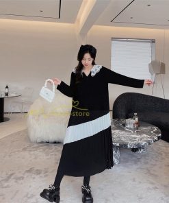 マキシ | 切り替えワンピース 秋 レディース 裾プリーツワンピース ロングワンピース ゆったり 大きいサイズ 秋物 長袖 30代50代 大人 プリーツ 可愛い Vネック