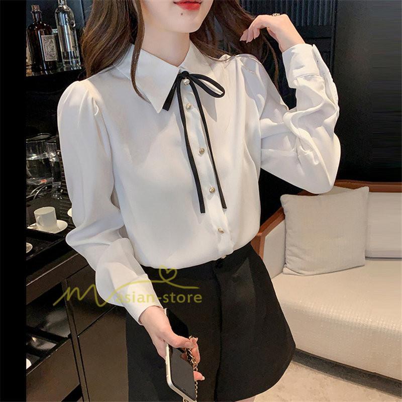シャツ・ブラウス | ブラウス レディース きれいめ 40代 春夏秋新作 オシャレブラウス リボンネック 長袖トップス 大人 通勤OL 韓国ファッション ゆったり 50代 通学 シャツ30代