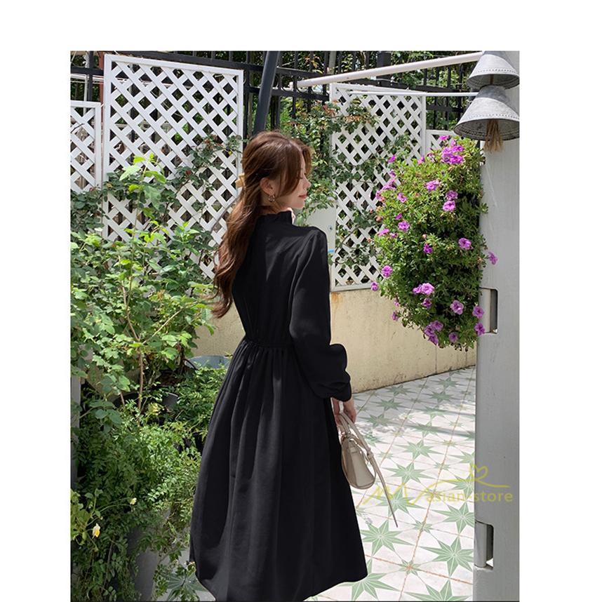 マキシ | ワンピース レディース 秋 冬 長袖 おしゃれ きれいめ フリル 可愛い 無地 ロング丈 ミモレ丈 ゆったり 2021 シンプル 秋新作 ゆったり 上品 カジュアル