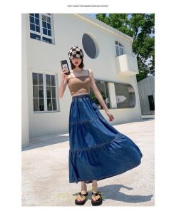 スカート | ティアードデニムフレアロングウエストゴム レディース 秋物 通学通勤 40代50代 20代30代ハイウエスト 大人