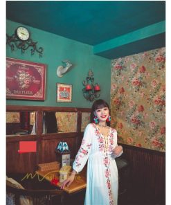 マキシ | ワンピース レディース 40代 春秋 キレイめ マキシ丈ワンピース 綿麻 リネンワンピ Vネック 刺繍 リボン付き アウター カジュアル 着痩せ ルームウェア デート