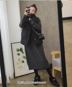 マキシ | ワンピース タートルニットワンピース ハイネック ロングワンピース 暖か フレア ロング マキシ丈 長袖 無地 マタニティ 厚手 暖か 冬 秋 30代 20代 40代 50代