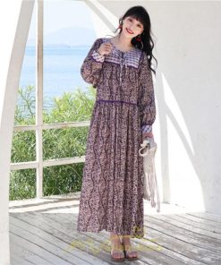 マキシ | ワンピース 長袖 春夏秋 レディース きれいめ ロング丈 カシュクール リゾート 花柄 体型カバー 着痩せ ゆったり エスニック レトロ 海 ビーチ リゾート 旅行