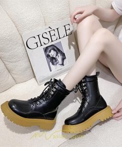 ショートブーツ | ブーツ レディース トレンド ミドル 厚底 袴ブーツ 黒 レースアップ 編み上げ イエロー ホワイト 卒業式 通勤 通学 オフィス 歩きやすい