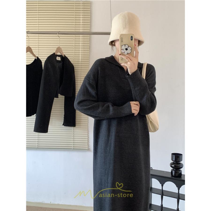 ニットワンピース | ワンピース 春 春服 レディース 長袖 ゆったり vネック 着痩せ 可愛い おしゃれ 大人フェミニン 女子会 通勤 デート お出かけ 秋冬