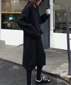 ワンピース | ニットレディース カジュアル ゆったり ロング長袖 リブニット 秋冬 フード付き