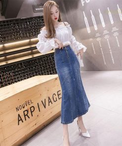スカート | デニムマーメイド ロング上品 スタイリッシュ ボトムス オシャレ 細身 タイトハイウエスト 夏コーデ 春秋コーデ ハイストレッチ