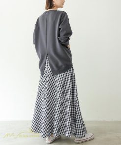 スカート | ロング夏新作 フレア切り替え チェック柄 20代30代 大人 40代50代 可愛い 60代 ゆったり 広い裾 ウエストゴム 6色 春 ダンス舞台 綿 春夏 秋