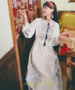 マキシ | ワンピース 長袖 夏 秋 レディース 綿麻 きれいめ ロング リゾート  体型カバー イベント デート デート服 ジャーニー 女子会 旅行 外出 楽ちん エスニック風