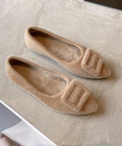 ショートブーツ | もこもこ温かい パンプス 綿毛 靴 ぺたんこ靴 大人 シューズ レディース 通勤 浅口